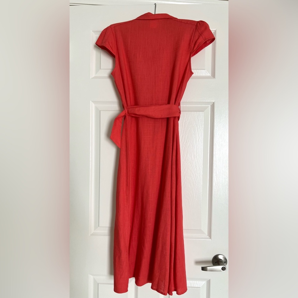 APRICOT brand Coral Button-Up linen blend belted shirt dress - Picture 3 of 10